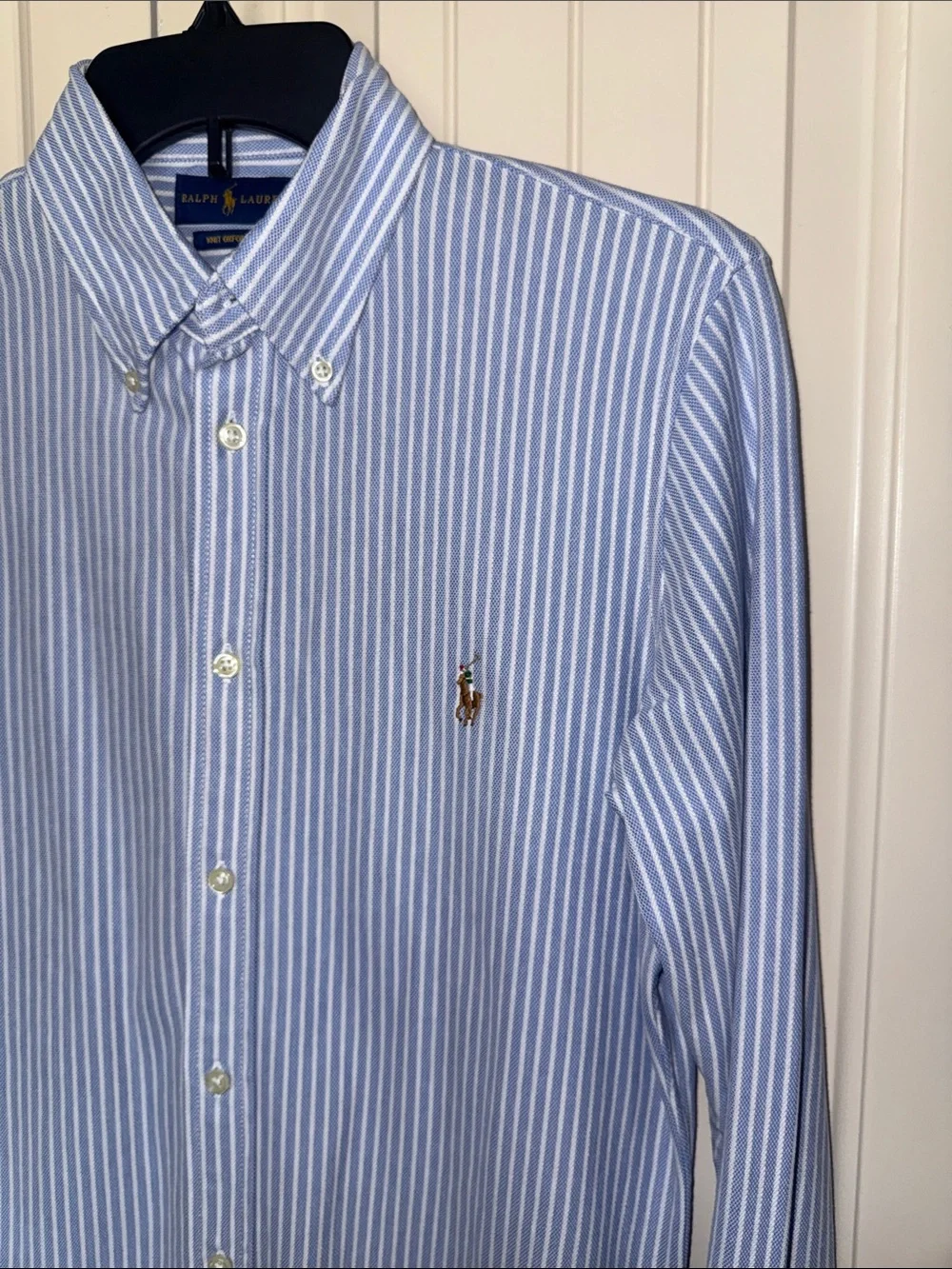 Ralph Lauren Kids Blue White Striped Knit Oxford Button Down Shirt Large L G